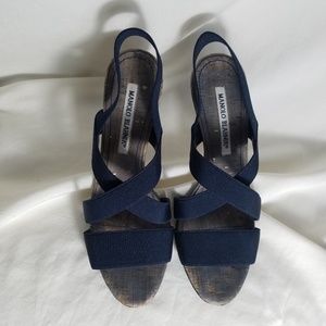 Manolo Blahnik Midnight Blue Lasti Cork Heeled